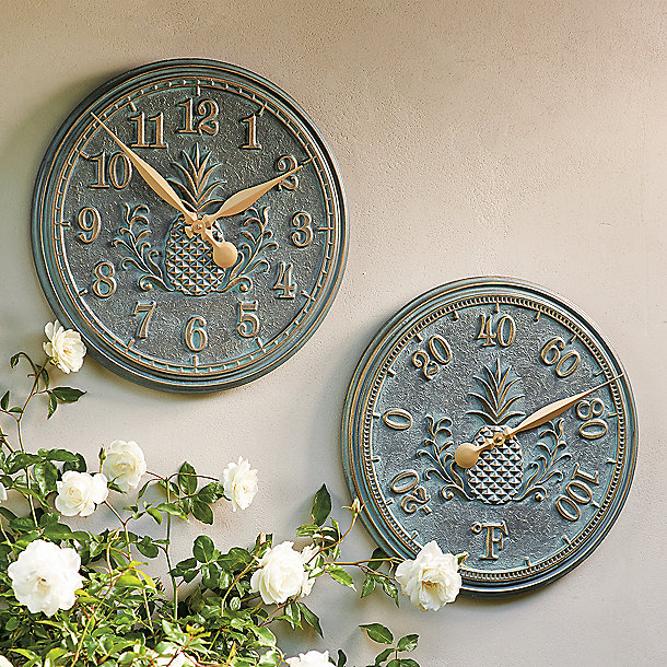 Classic Pineapple Clock And Thermometer